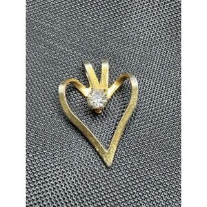 Vintage Gold Tone Costume Clear Rhinestone Heart Pendant